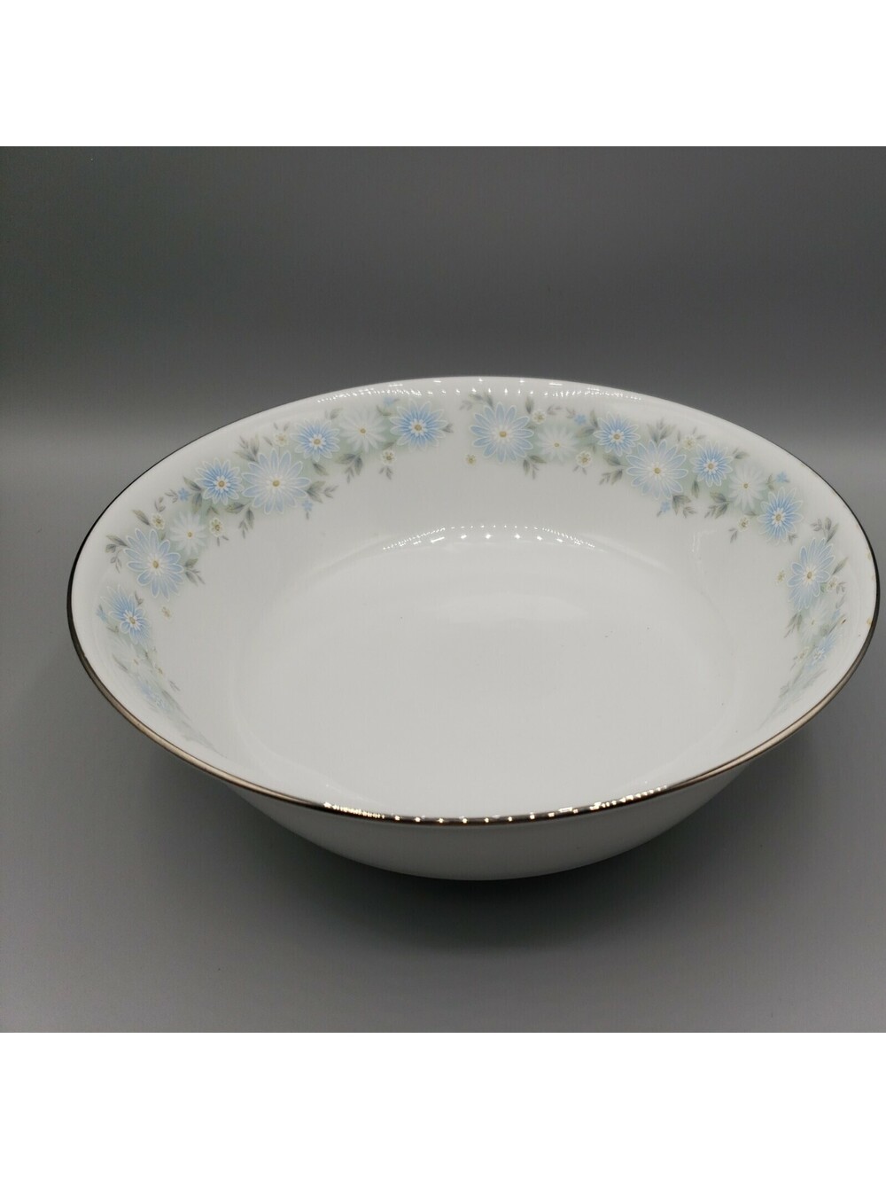 Noritake Blue Charm Round Serving Bowl #6978 Daisy Flower Floral Platinum Edge